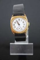 A gent's Tavannes 18ct gold cased manual wind wrist watch having a signed white enamel dial with