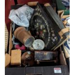 Miscellaneous items to include Victorian papier mache wares, fishing reel, books, inkwells etc