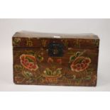 A Chinese painted wooden trunk, w.44cm