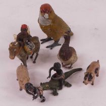 A collection of cold-painted metal animal models, the largest h.6.5cm