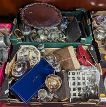 Two boxes of mixed silver plated wares