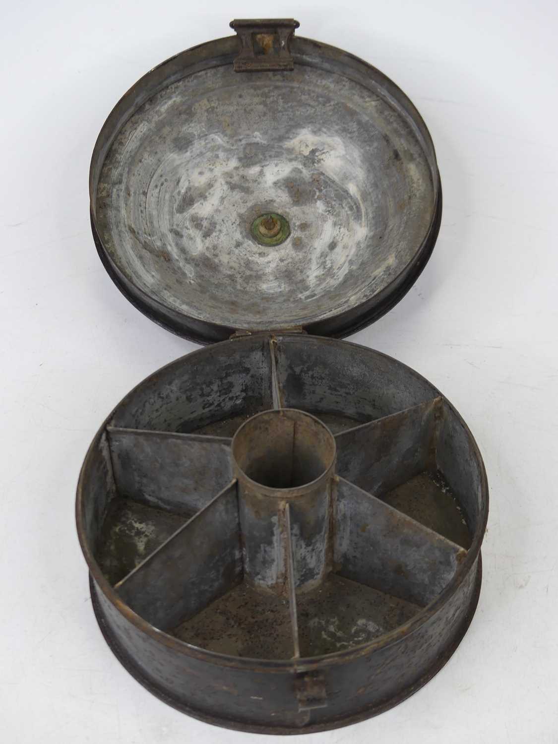 A 19th century toleware spice box, the hinged lid opening to reveal a six division interior, dia. - Image 2 of 2