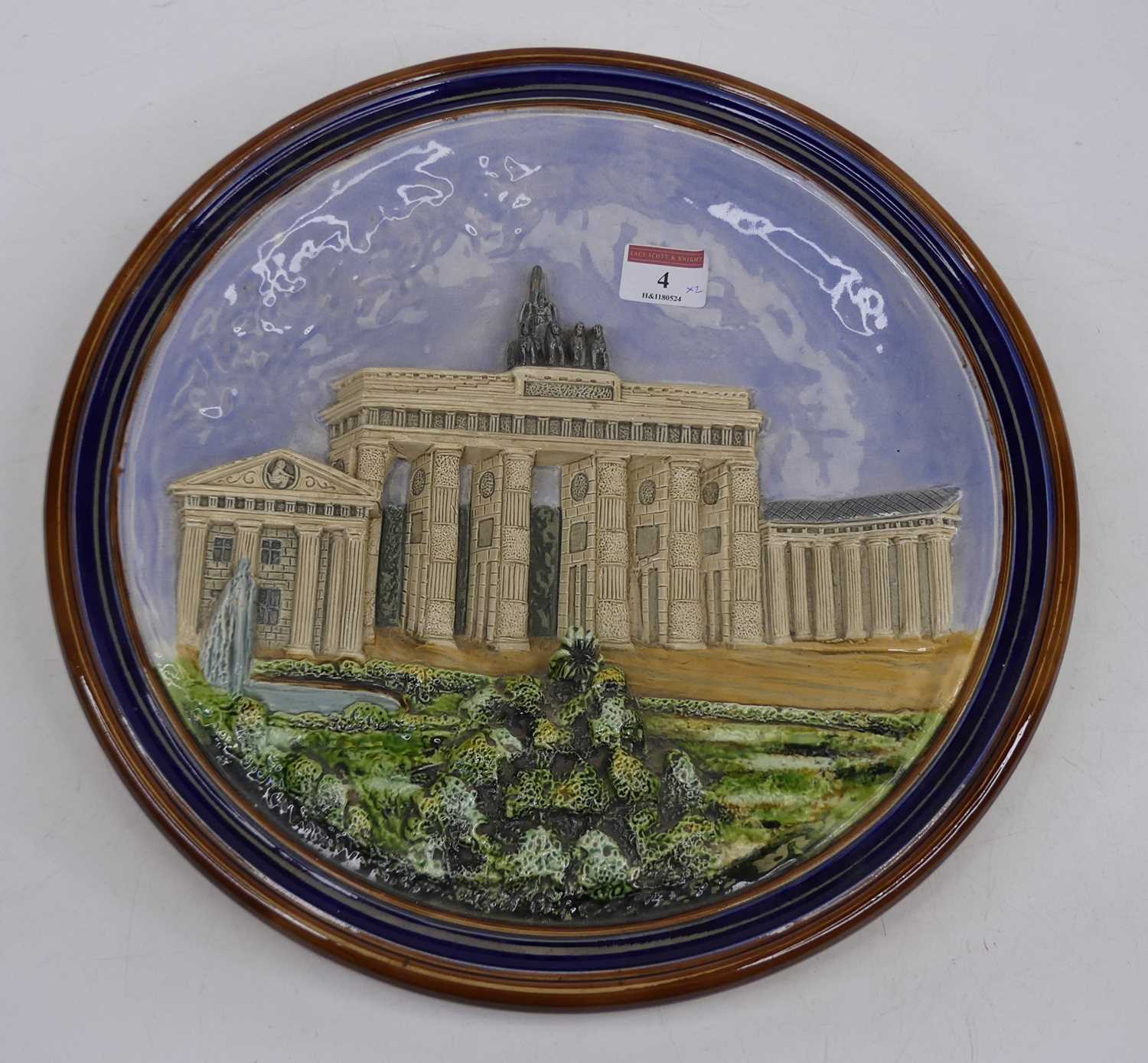 A pair of German pottery wall plates, each relief decorated with architectural scenes of Berlin, - Image 4 of 4