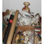 A collection of ceramics and metal ware to include Japanese satsuma vase, figures of animals, and