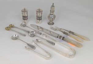 A small collection of miscellaneous items to include Edwardian silver pedestal pepperette, pair of