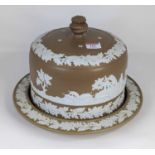 A Victorian brown jasper ware cheese dome and stand, height 23cm