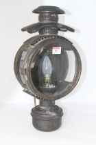 A table lamp in the form of a coach lamp, converted for electricity, h.43cm