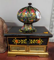 An Indian polychrome decorated lobed box, h.17cm, together with a similar tabletop box (2)