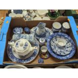 A collection of blue & white transfer decorated wares to include Copelands Spode Italian pattern