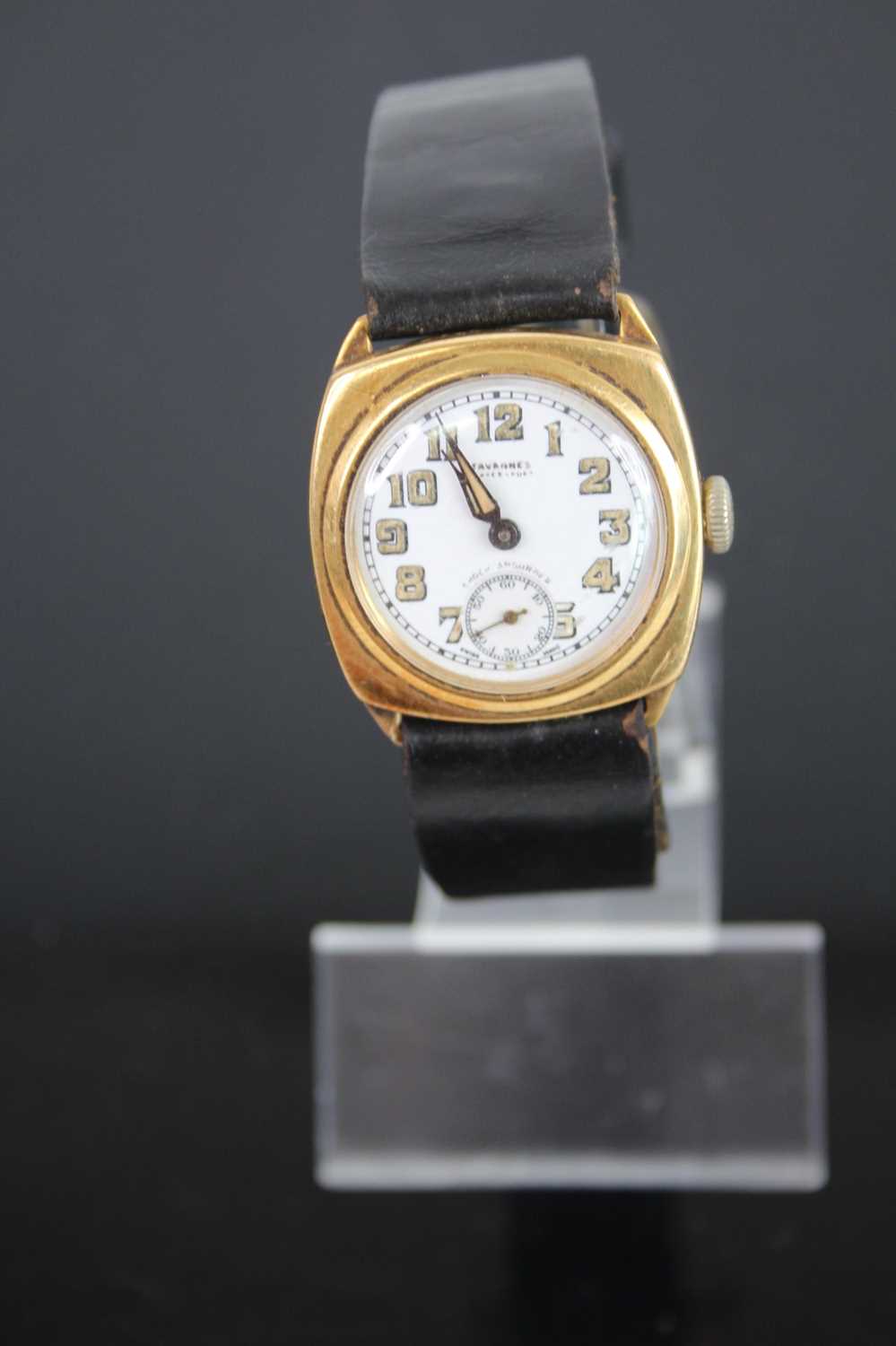 A gent's Tavannes 18ct gold cased manual wind wrist watch having a signed white enamel dial with - Image 3 of 3