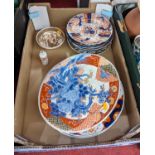 A collection of mixed Japanese ceramics, to include Imari plates Snuff bottle with crack to rim,