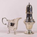 A George V silver sugar sifter, of pedestal form, on weighted base, h.15.5cm; together with a George