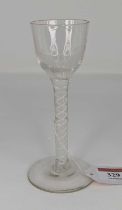 An 18th century cordial/liqueur glass, having a bell shaped bowl, on opaque airtwist stem and