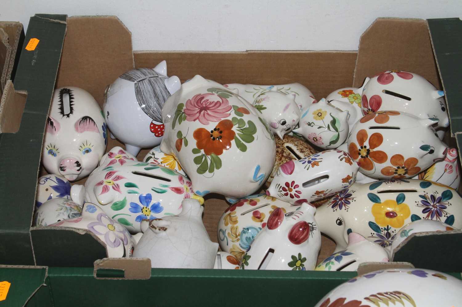 A collection of floral decorated pottery piggy banks (two boxes) - Image 3 of 3