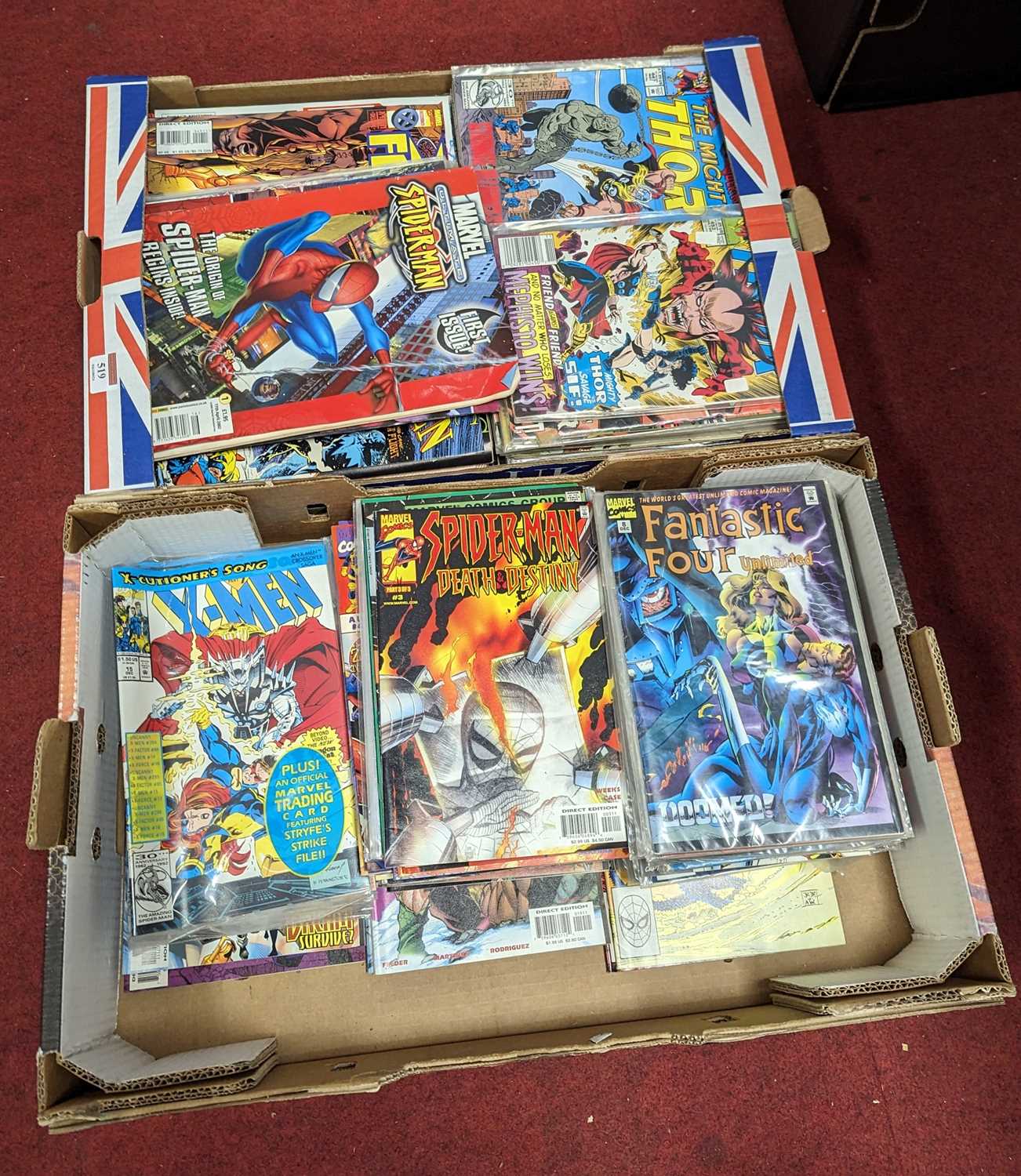 A collection of Marvel comic books, to include Spiderman Death and Destiny, X-Men and X-Force (two
