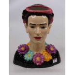 A pottery vase, in the form of a head & shoulders bust of Frida Kahlo, height 34cm