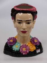 A pottery vase, in the form of a head & shoulders bust of Frida Kahlo, height 34cm