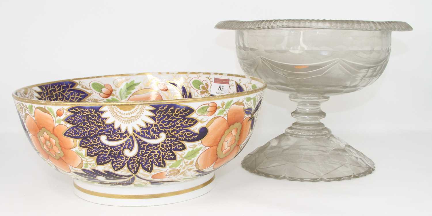 A Victorian pottery bowl, decorated in the Imari palette, dia. 28cm together with a 19th century