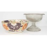 A Victorian pottery bowl, decorated in the Imari palette, dia. 28cm together with a 19th century