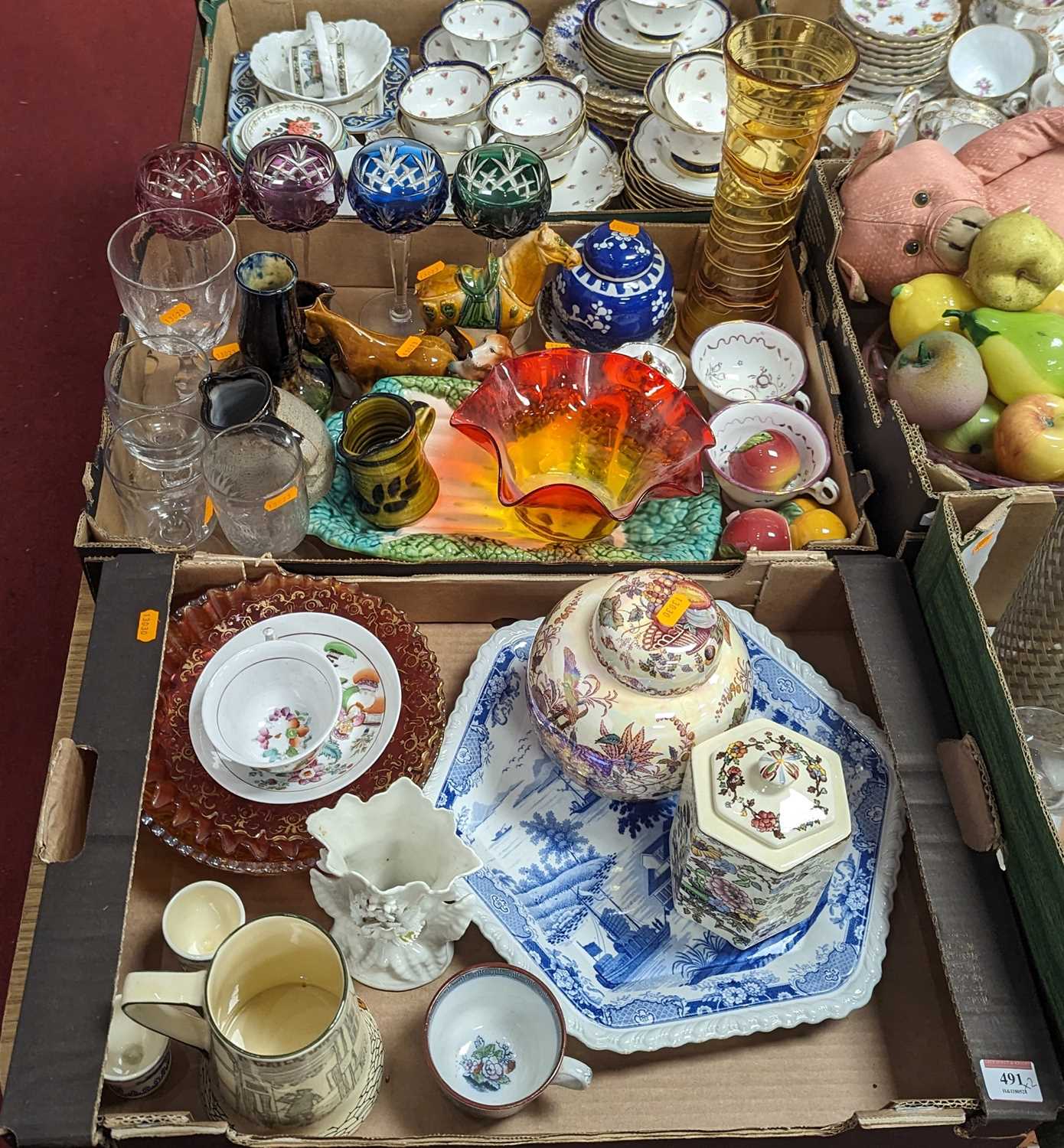 A collection of ceramics and glass ware to include Doulton Seriesware jug, Masons Fruit Basket