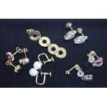 A collection of principally 9ct gold semi precious set ear studs to include multi-stone pair, pair