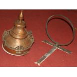 An early 20th century copper lantern, height 55cm, together with an associated iron wall bracket