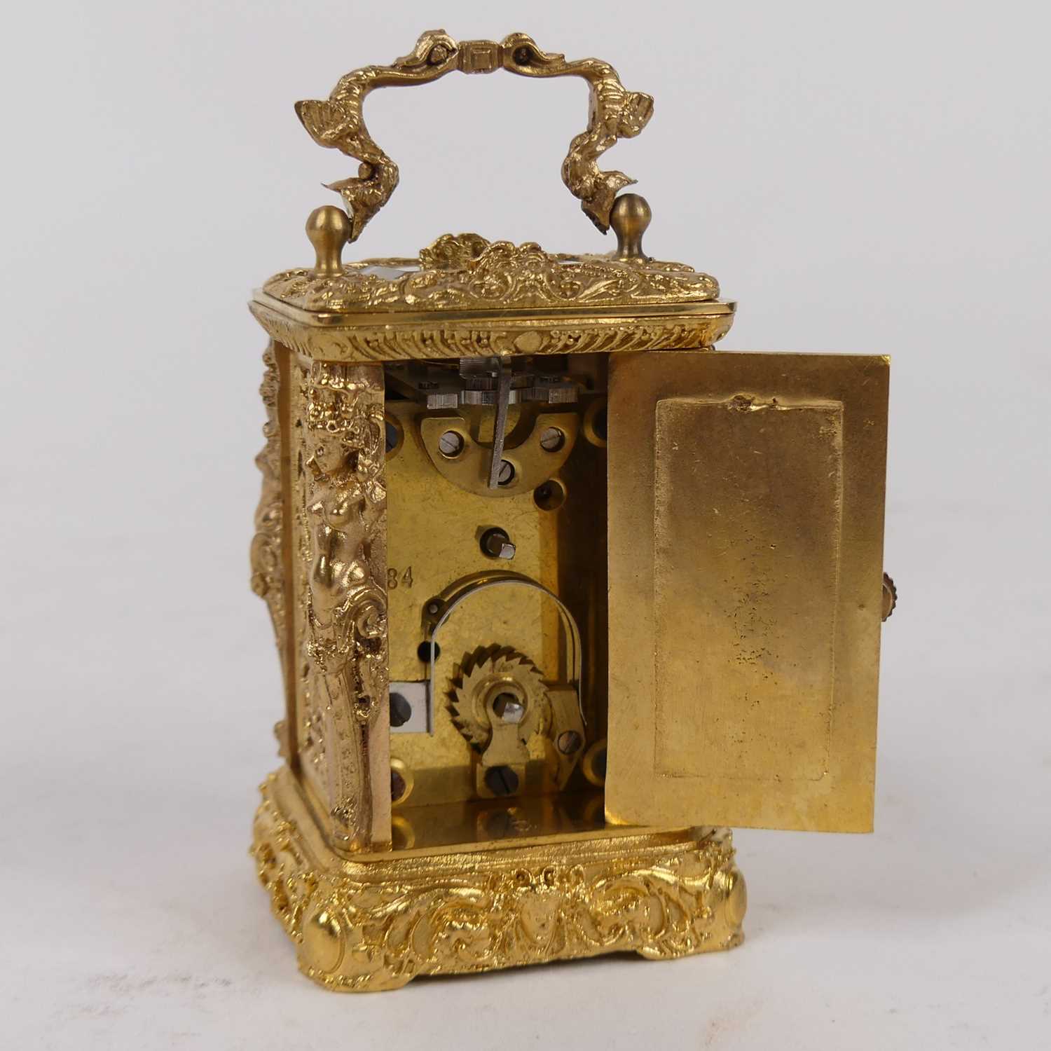 A modern gilt metal cased minuet carriage timepiece, having an enamelled dial with Roman numerals - Image 3 of 3