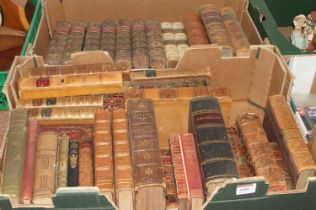 A collection of antique leather bound books, to include Meredith, George; Vittoria (two boxes)