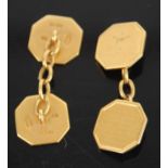 A pair of 18ct gold and engine turned octagonal cufflinks, 8.7g, width 13mm