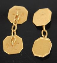 A pair of 18ct gold and engine turned octagonal cufflinks, 8.7g, width 13mm