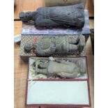 Three modern Chinese earthenware models of soldiers, each boxed, largest height 28cm