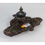 A cloisonne enamelled brass desk stand, width 20cm