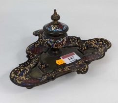 A cloisonne enamelled brass desk stand, width 20cm