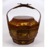 A Chinese gilt painted wood food carrier, height 33cm