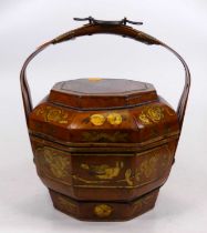 A Chinese gilt painted wood food carrier, height 33cm