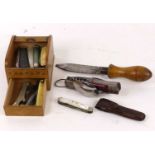 A collection of knives, to include antler handled pocket knife, mother of pearl handled fruit
