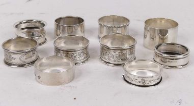 A collection of ten silver napkin rings, 5.5ozt