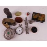 Miscellaneous items to include a Victorian pocket watch, polished hardstone trinket boxes etc