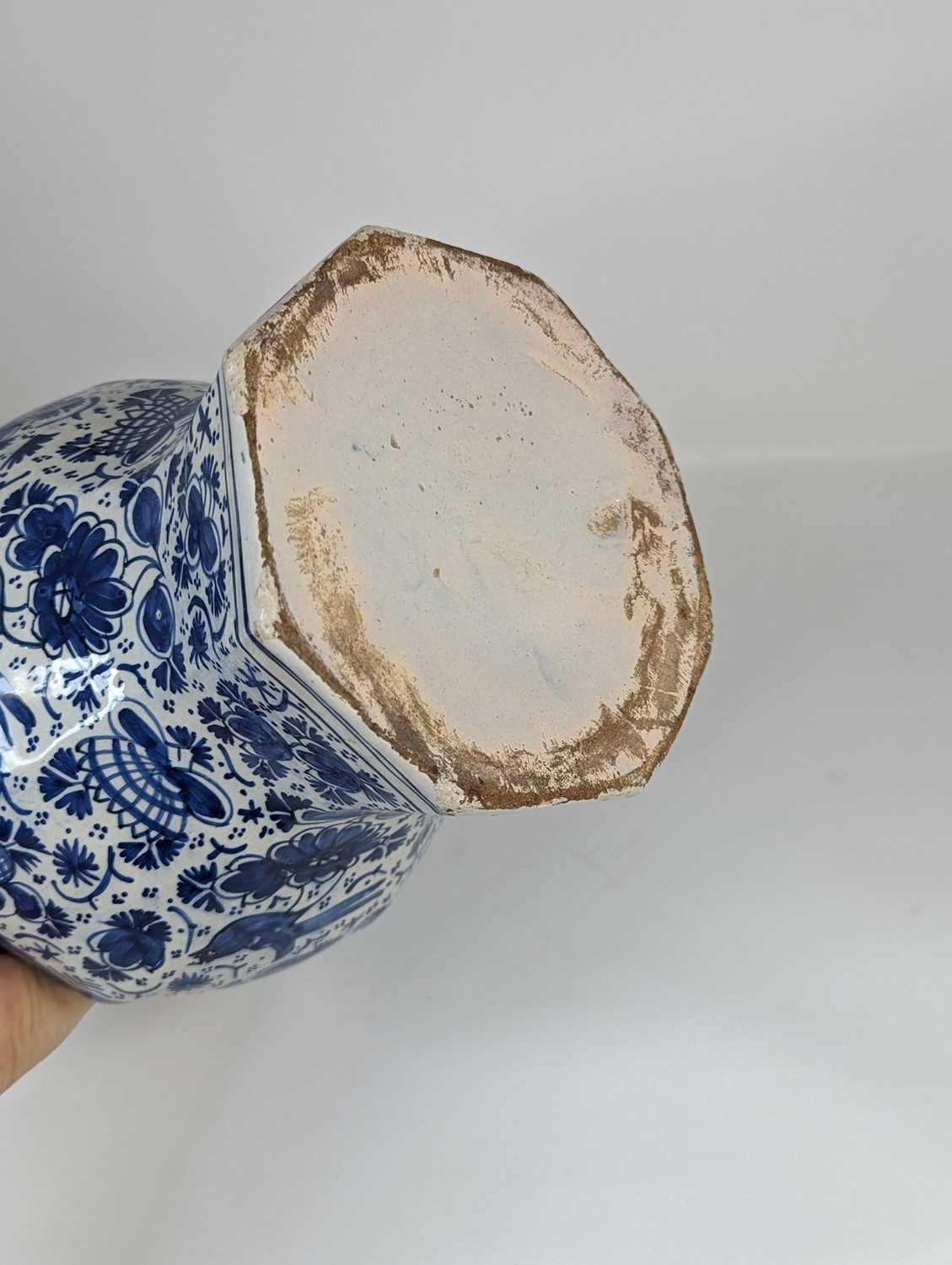An 18th century Delft blue & white vase, height 23cm Has been glued back together - Image 3 of 3