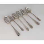 A set of four mid 20th century silver teaspoons having monogrammed stems, together with two