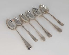 A set of four mid 20th century silver teaspoons having monogrammed stems, together with two