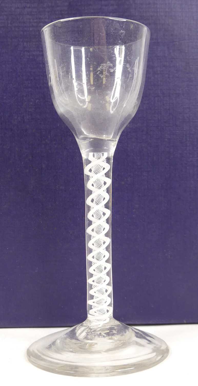 An 18th century cordial/liqueur glass, having a bell shaped bowl, on opaque airtwist stem and - Image 2 of 3