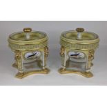 A pair of continental style porcelain pot pourri, transfer decorated with birds, height 18cm In good