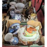 Two boxes of mixed items to include jasper ware, a Staffordshire toby jug, burnished earthenware