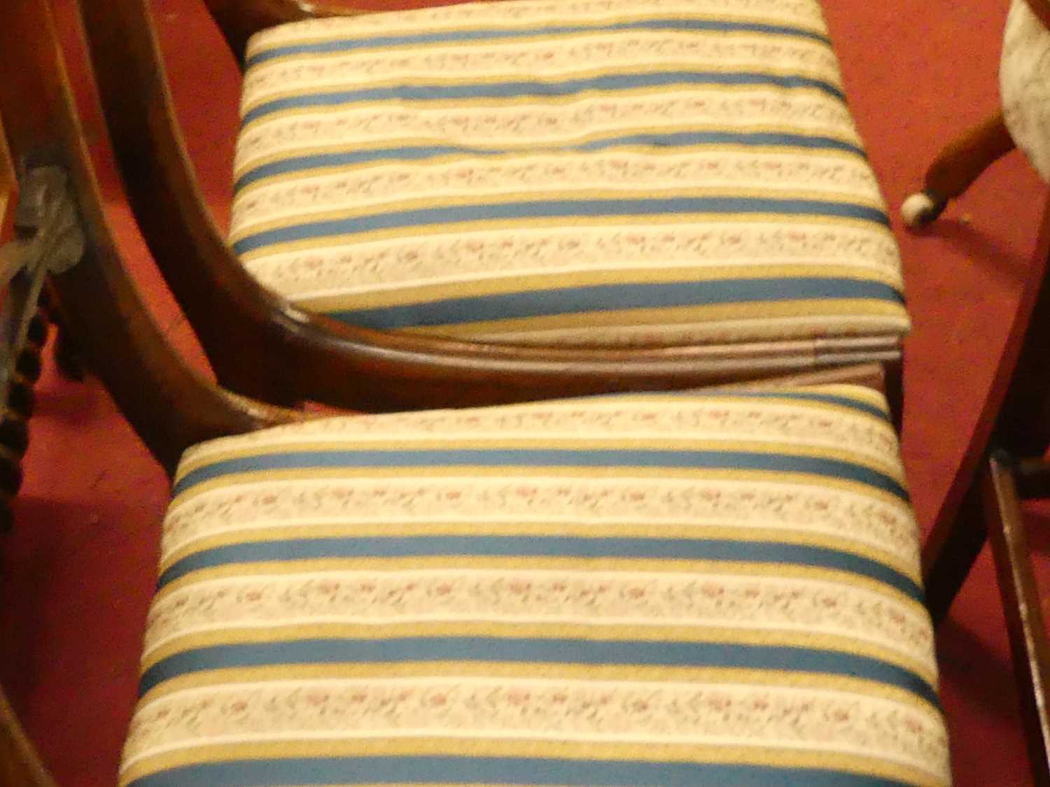 A set of four 19th century rosewood bar back dining chairs, each having striped floral upholstered - Image 4 of 5