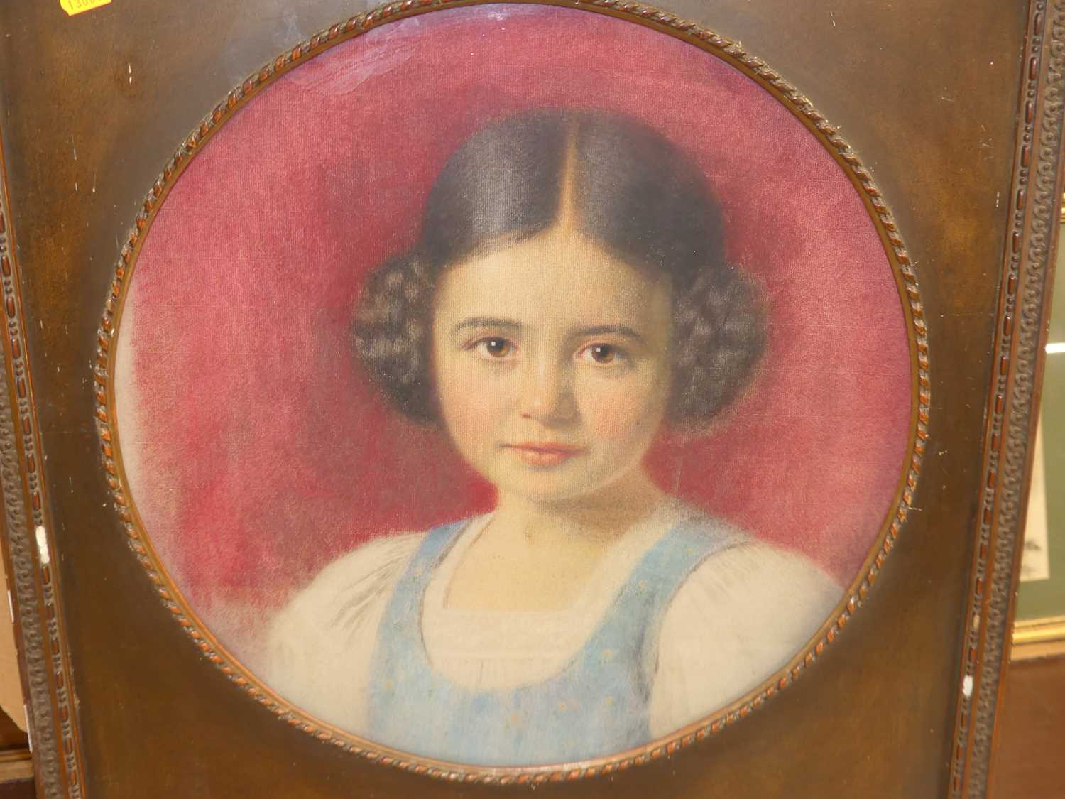 Circa 1900 school- bust portrait of a young girl, pastel, framed as an oval, 44x43cm - Image 2 of 2