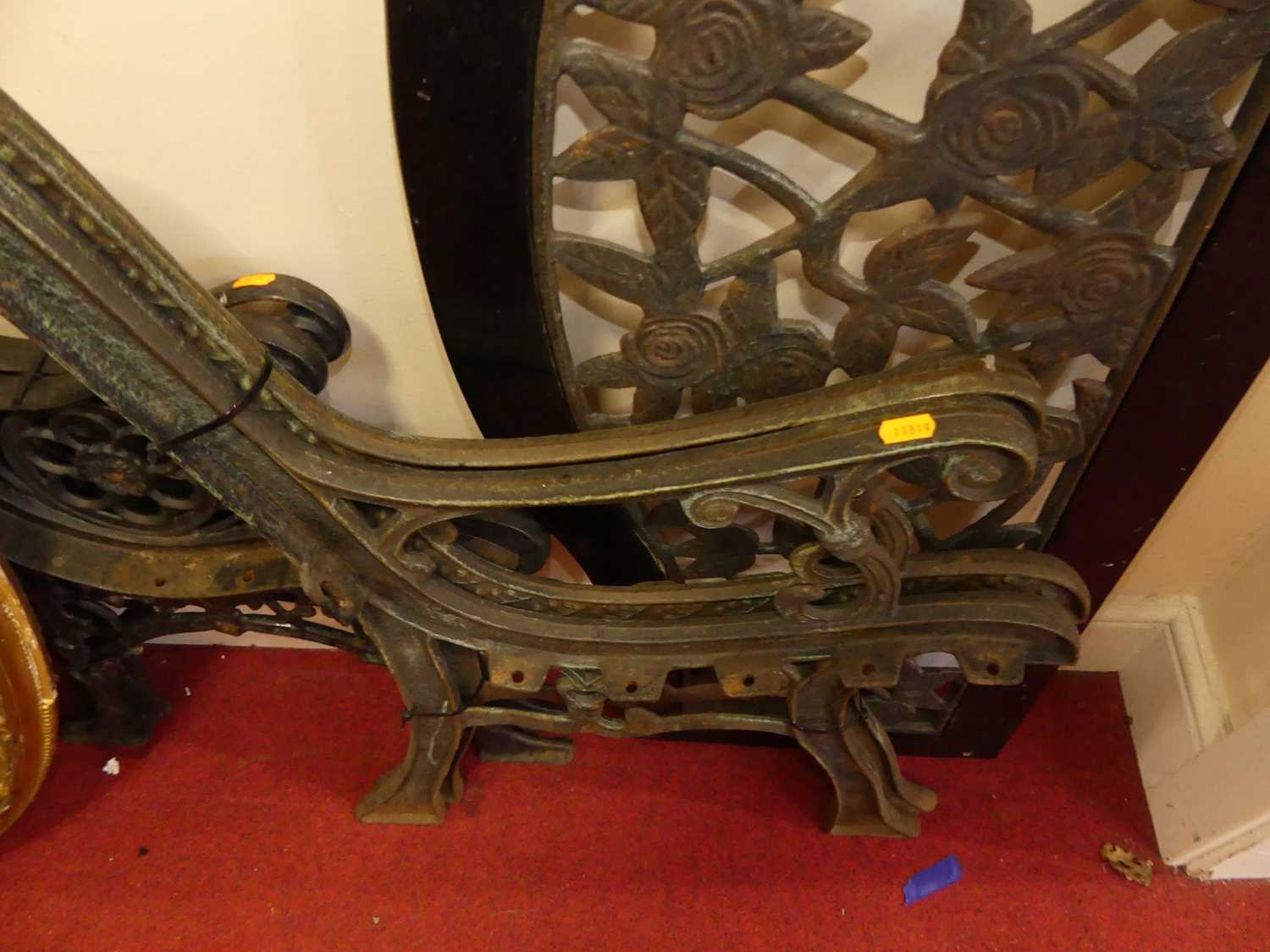 A cast metal two-seater garden bench (currently dismantled and lacking slatted seat section); - Image 2 of 3