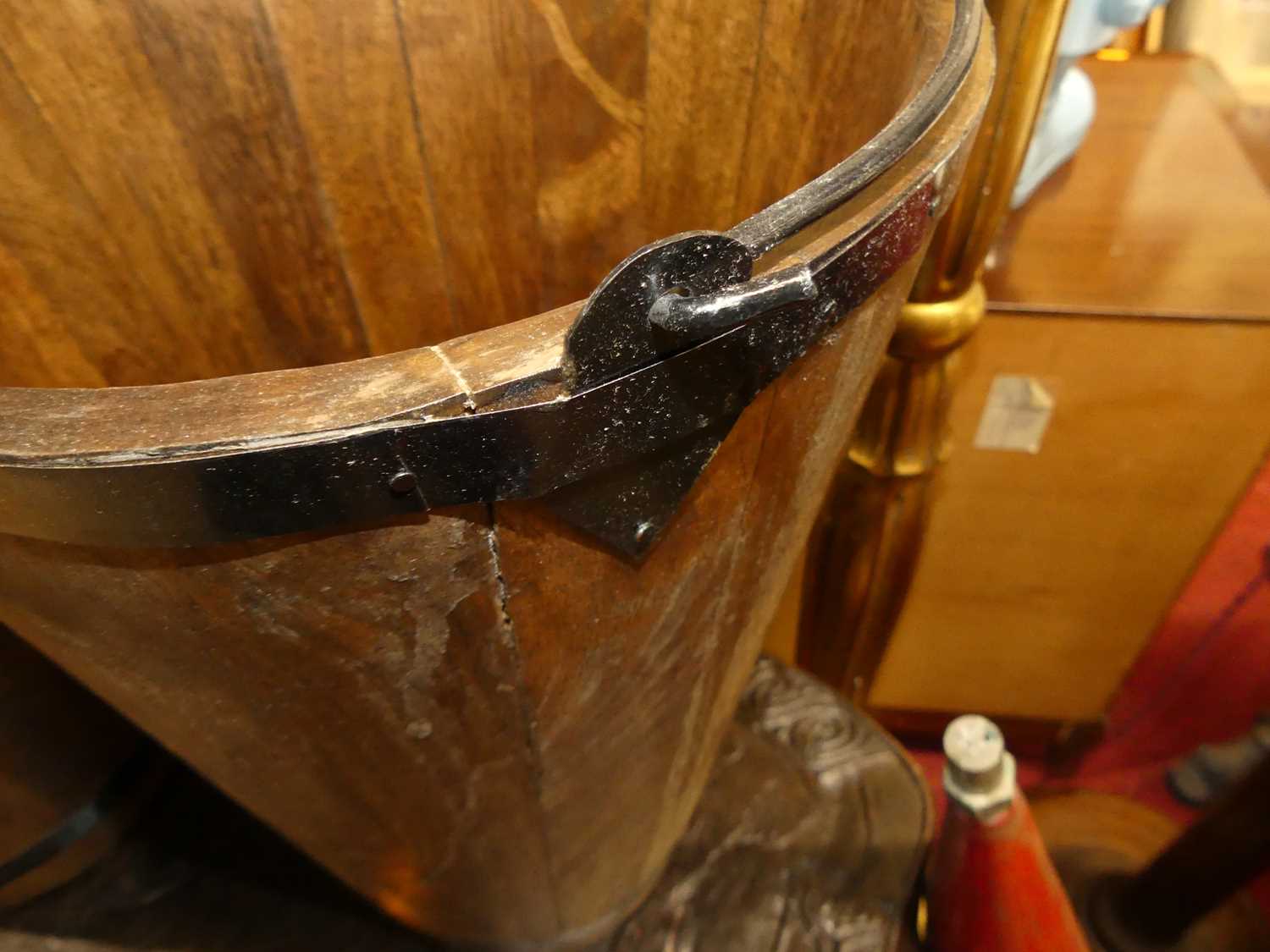 A pair of contemporary stained hardwood and metal bound champagne buckets, each with swing handles - Image 4 of 4