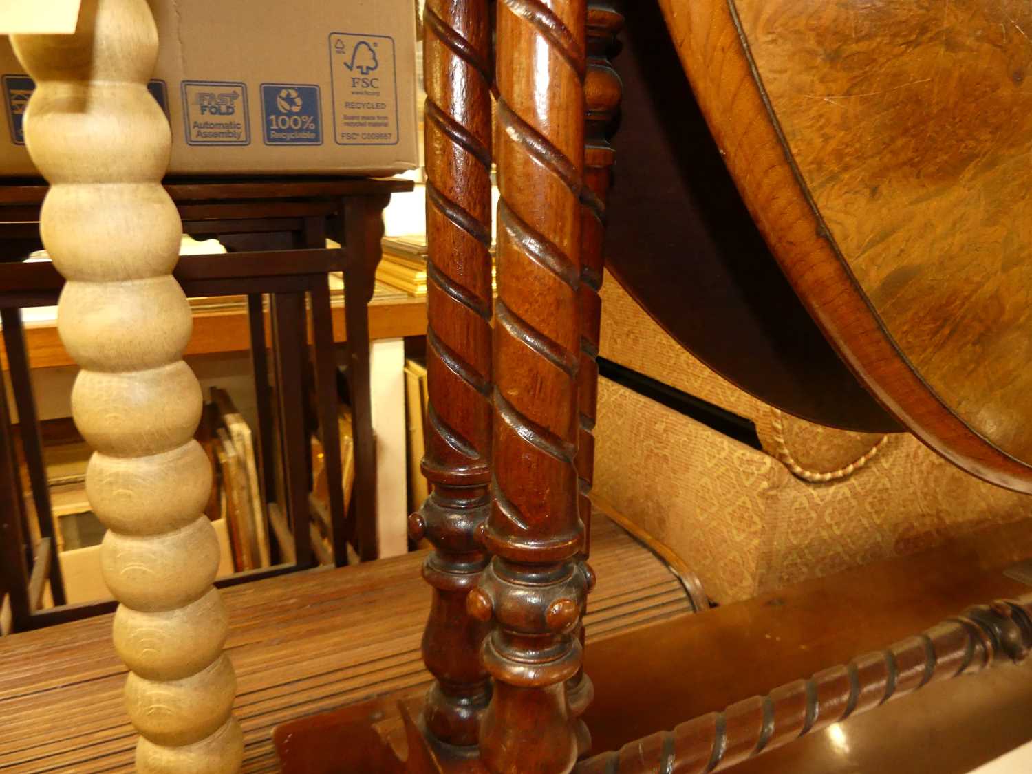 A mid-Victorian figured walnut Sutherland table, raised on spiral fluted and turned supports, w.89cm - Image 2 of 4