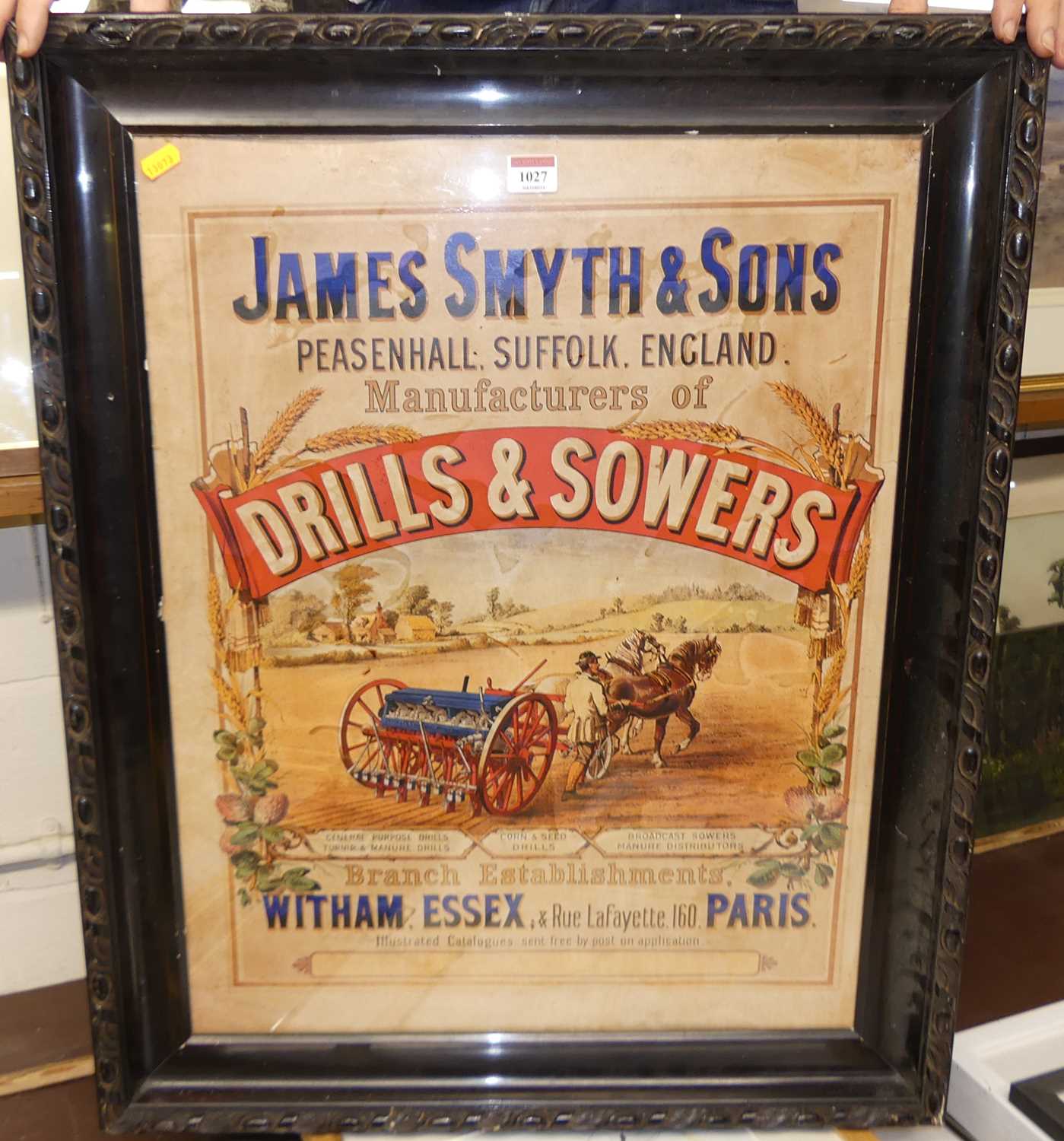 Framed advertising poster print for James Smythe & Sons of Peasenhall, 63x49cm